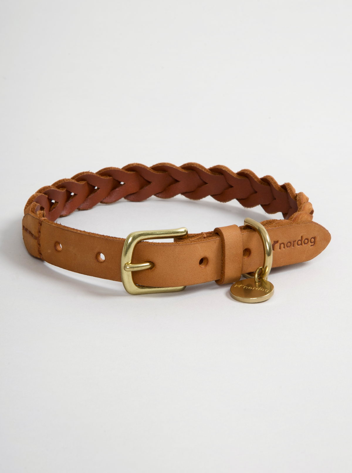 Nordog HUGO flettet hundehalsbånd – Cognac – billede 1