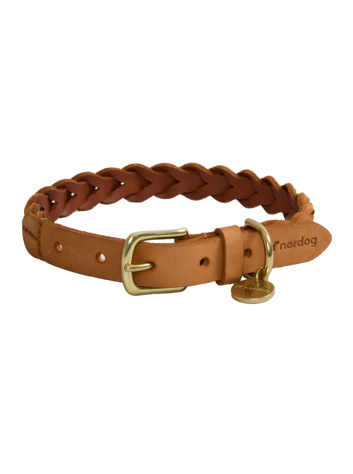 Nordog HUGO flettet hundehalsbånd – Cognac – fritlagt produktfoto